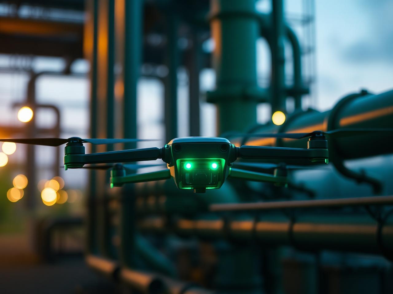 Autonomous inspection drone at industrial facility